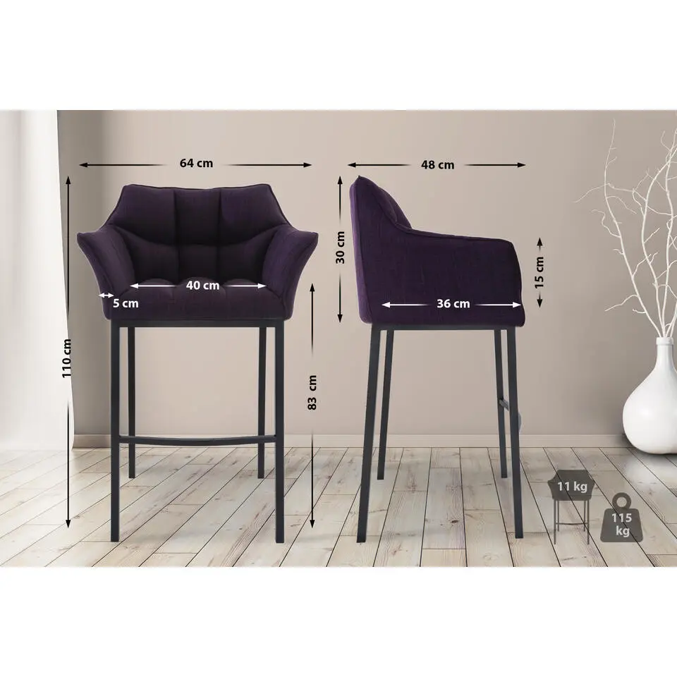 CLP Barkruk Damaso zwart Frame - Stof - purper