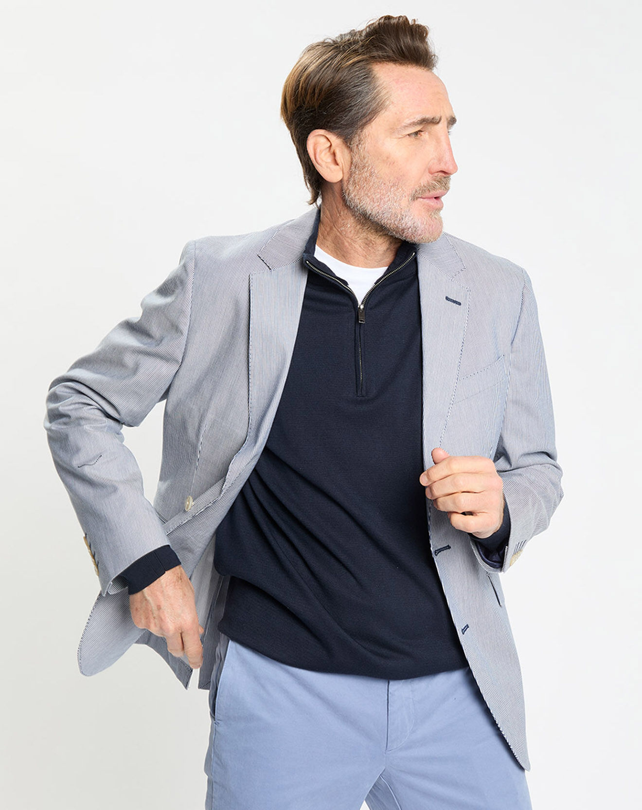 Hackett London Blazer en Coton & Lin Milleraie bleu/blanc