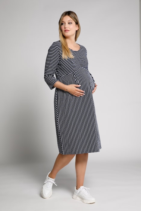 Bellieva-Sweatkleid, Streifen, Rundhals, 3/4-Arm, GOTS