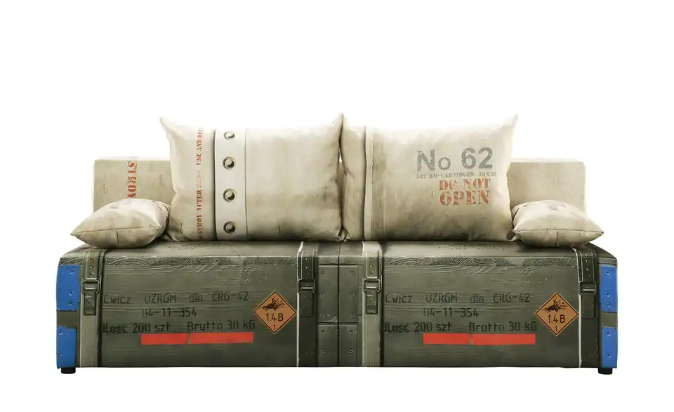 Schlafsofa Mural Military Grün, Beige, mehrfarbig Grundfunktion