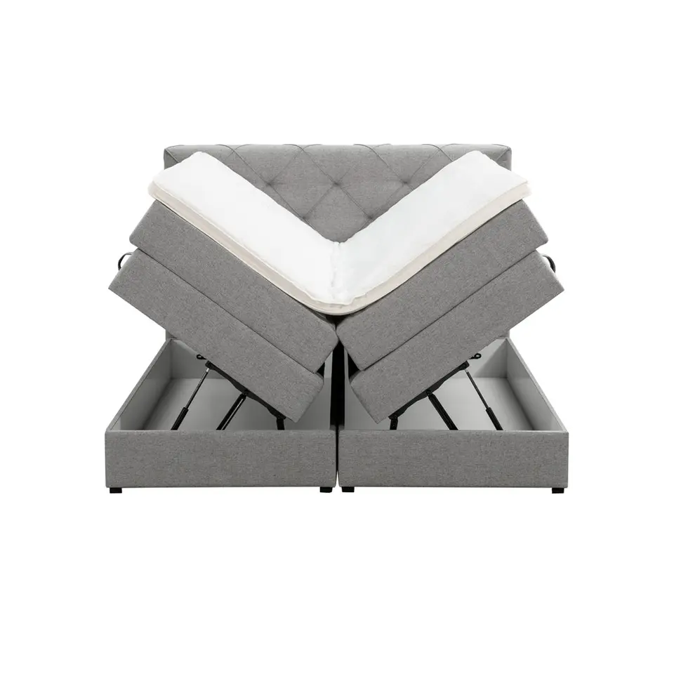 Boxspring met opbergruimte Liv geruit - lichtgrijs - 140x200 cm