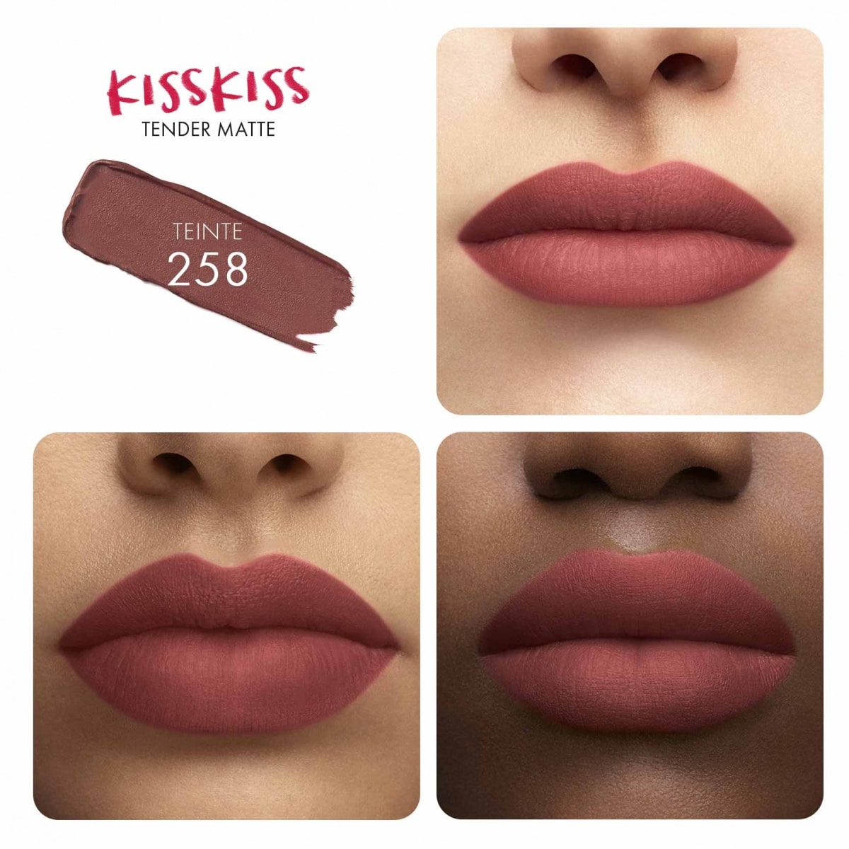 GUERLAIN KissKiss Tender Matte Rouge à Lèvres Mat Lumineux Fin et Fondant Confort 16H