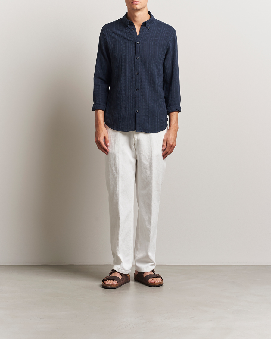 Les Deux Konrad Striped Structure Shirt Dark Navy