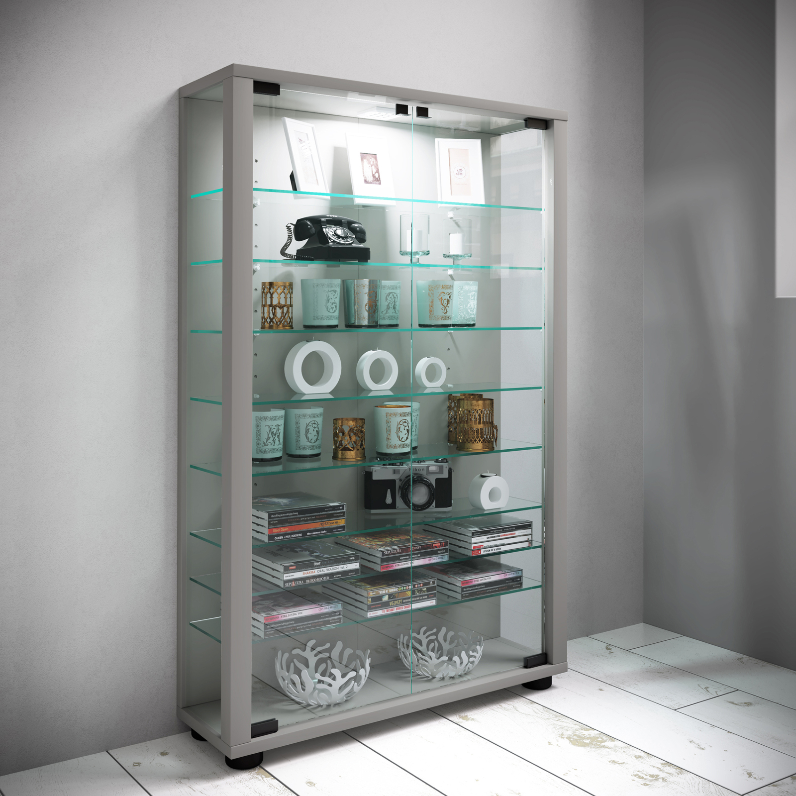 Vitrine LUMO MINI - silber - ohne Beleuchtung
