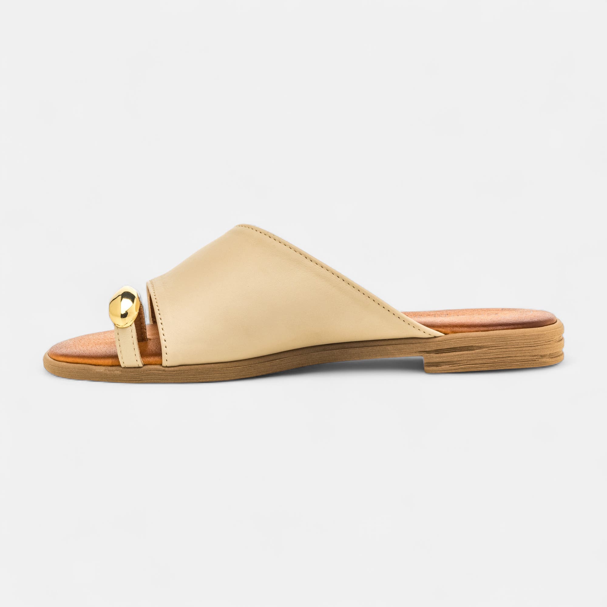 Nu-pieds Femme en cuir beige