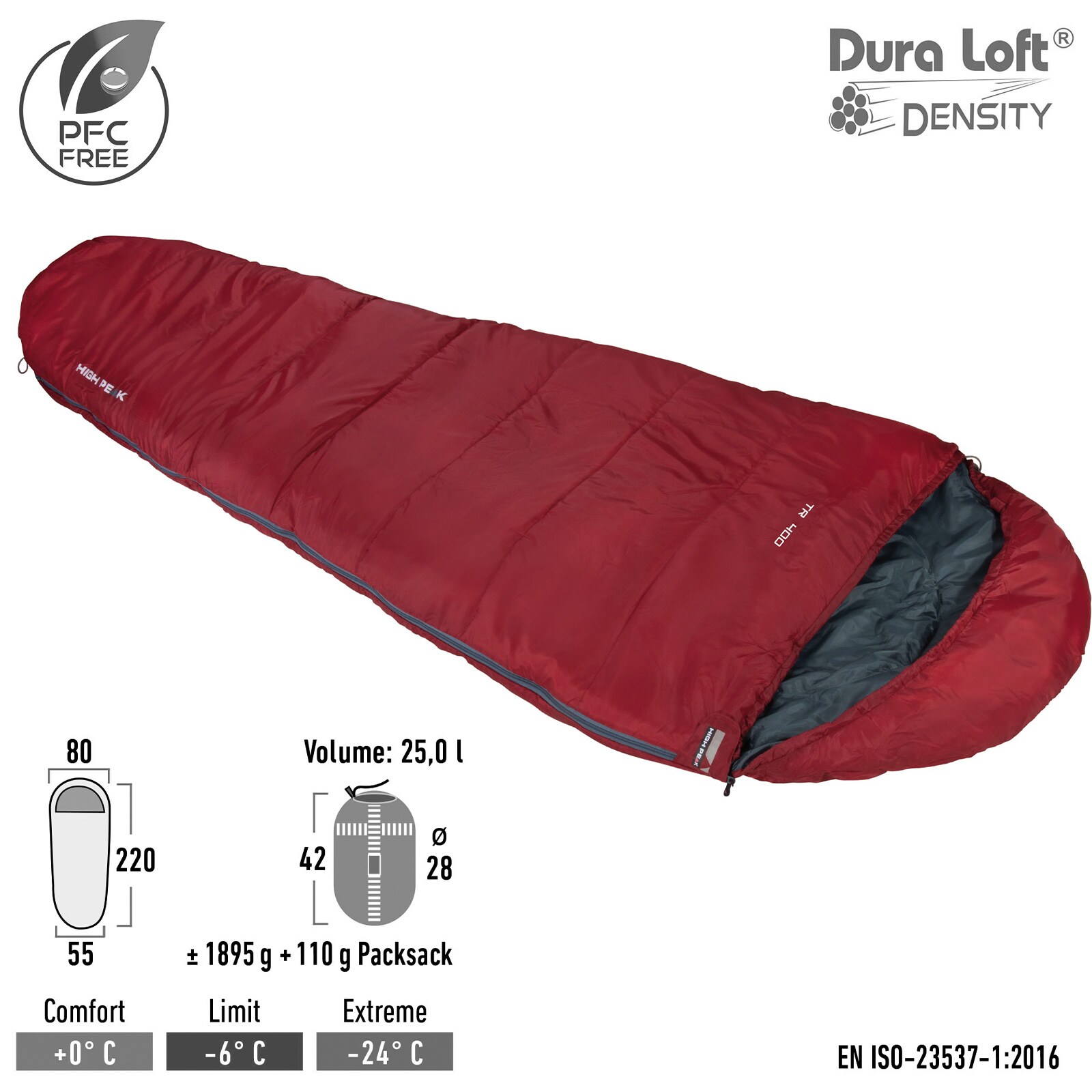 HIGH PEAK Mumienschlafsack TR 400 Trekking Schlafsack 3 Jahreszeiten Leicht