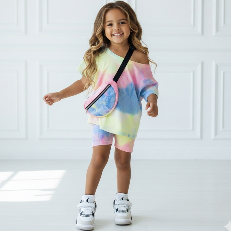 Comfy short summer set with bag - tie dye