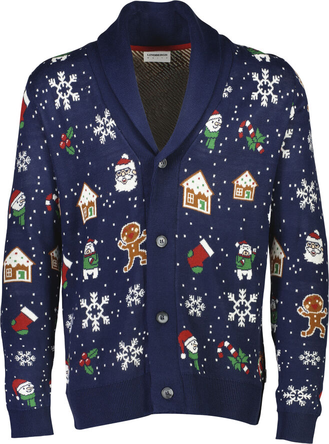 Lindbergh Xmas shawl collar cardigan Blå