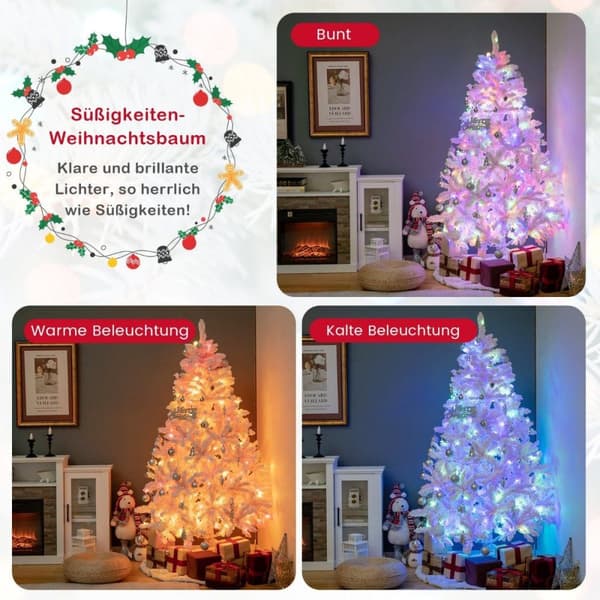 180 cm stort flokket kunstig juletre med 808 PVC-grenspisser 350 LED-lys og 8 lysmoduser