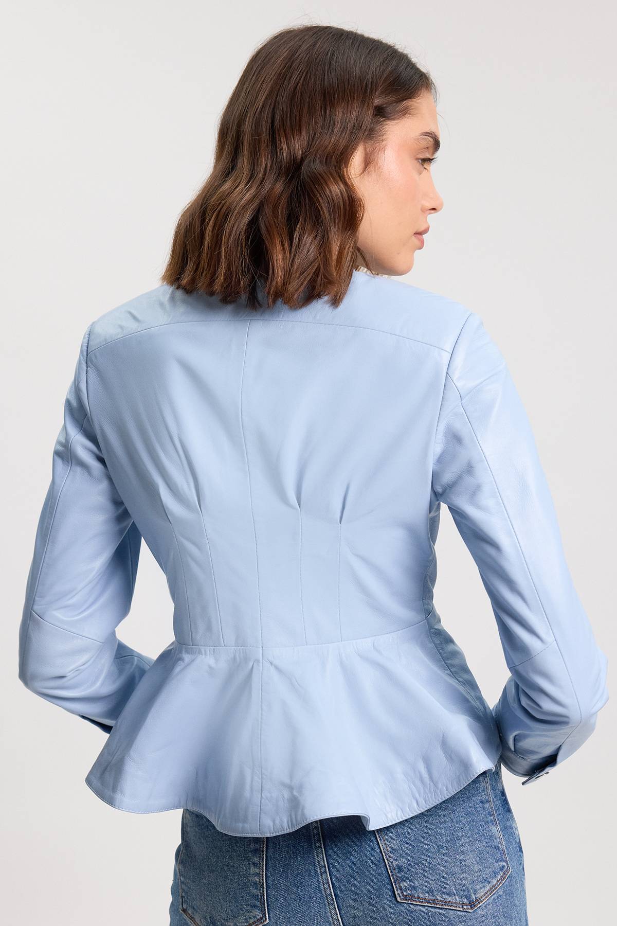 KarenMillen Chemise En Cuir À Basque Boutonnée