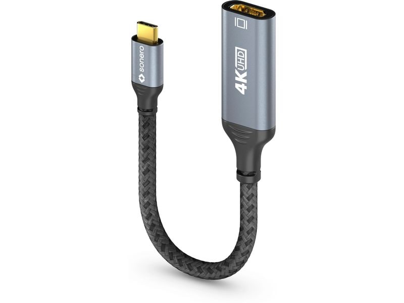 sonero Adapterkabel USB Type-C - HDMI USB-C auf HDMI Adapter - 4K60, 18 GBps – grau/schwarz - 0.10m