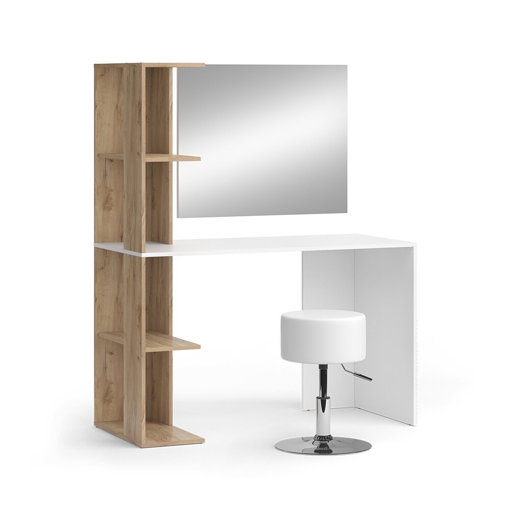 Vicco Schminktisch Tower Weiß Sonoma 122 x 55 cm mit Spiegel und Hocker