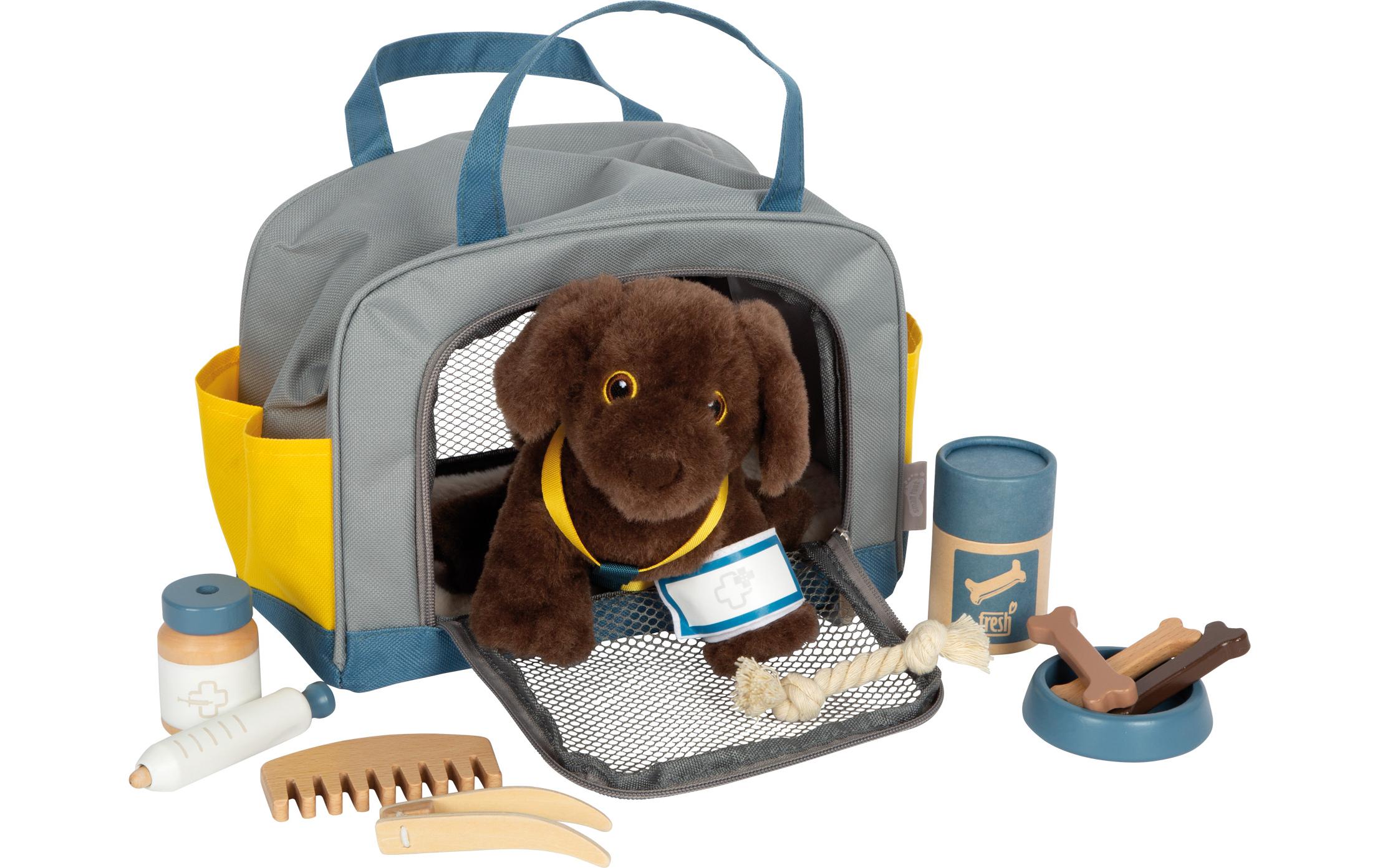 Hund mit Tasche und Pflege-SetPlüschhund mit Transporttasche und Pflegezubehör