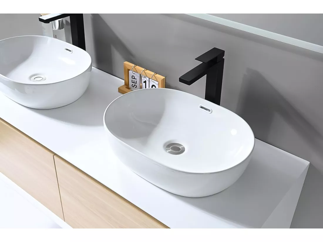 LuxuryBain- Grand mitigeur, robinet de lavabo pour salle de bain réhaussé carré (Noir)
