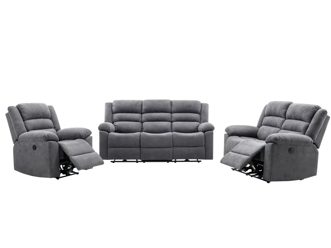Canapé 3 places et 2 places relax électrique en tissu gris BUROLO