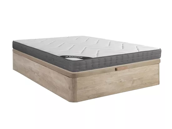 Ensemble 140 x 190 cm sommier coffre naturel clair + matelas ressorts ensachés 5 zones accueil mémoire de forme ép.23cm - BABYLONE de YSMÉE