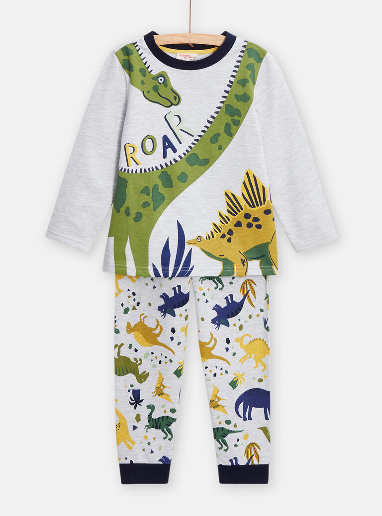 Pyjama gris chiné animation dinosaure pour garçon