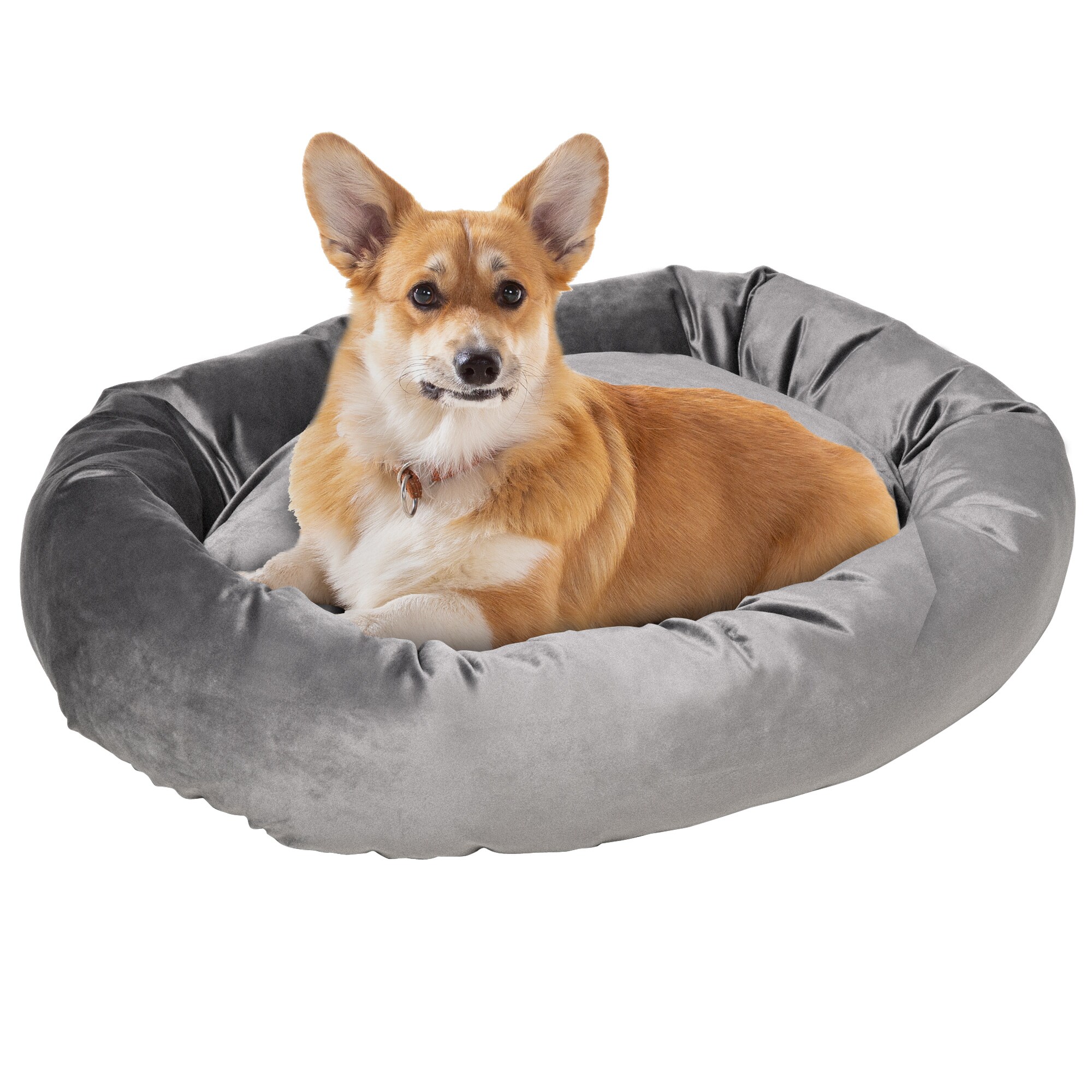PawHut Haustierbett mit Samtoptik grau 81,5L x 58B x 18H cm