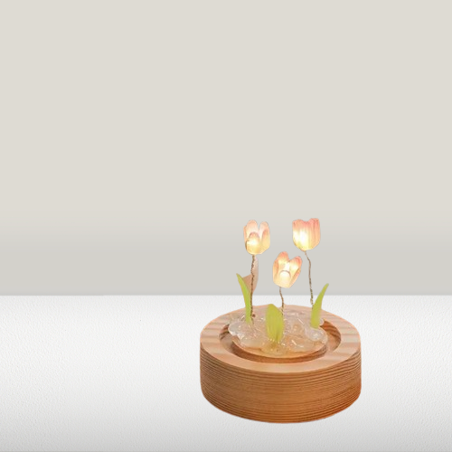 Mini LED Kristall Kugel Home Deko Lampe Blumen Nachtlicht Tisch Beleuchtung (inkl. LR1130 Batterien) - Tulpen