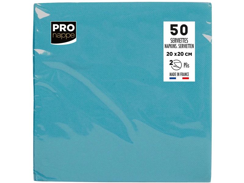 PRO nappe Papierservietten 20 cm x 20 cm, 50 Stück, Türkis Packung mit 50 Cocktail-Servietten