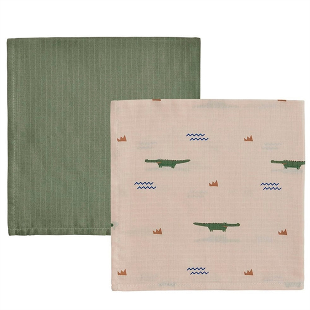 Køb OYOY Crocodile Muslin Stofble 2-pak Beige / Olive Green