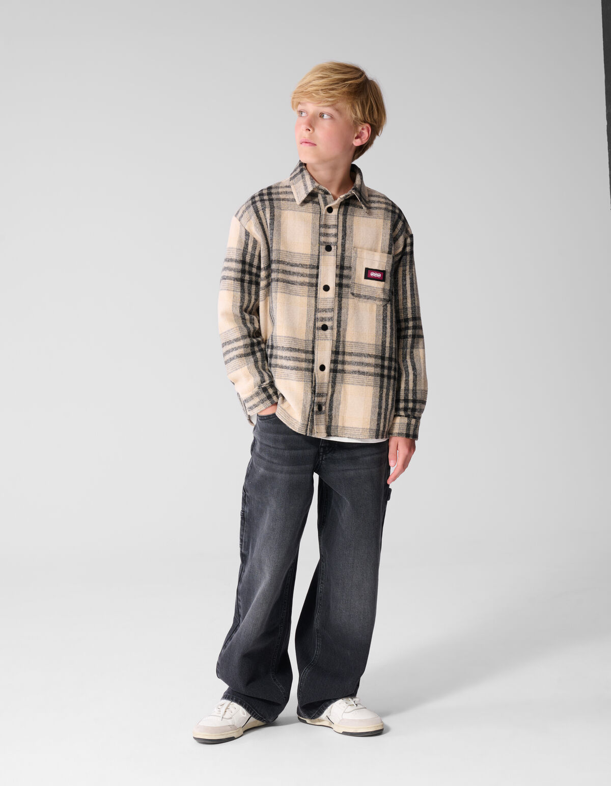 Destroyed Check Overshirt Gebroken Wit/Zwart