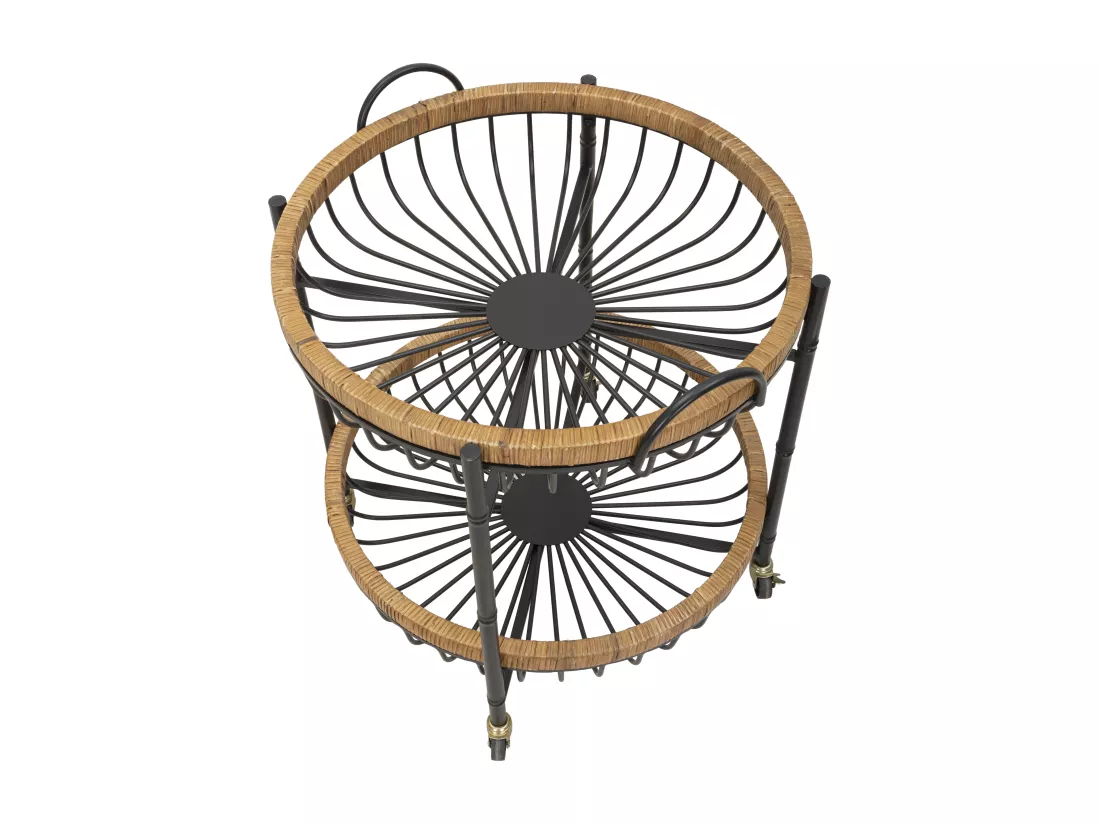 Chariot double en fer et bois noir et marron 57x55,5x62,5 cm