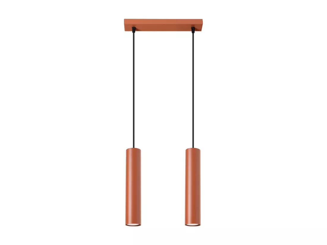 Lampe à suspension Lagos grenier en acier - 2 sources lumineuses - L.30 x H.105 cm - ocre rouge