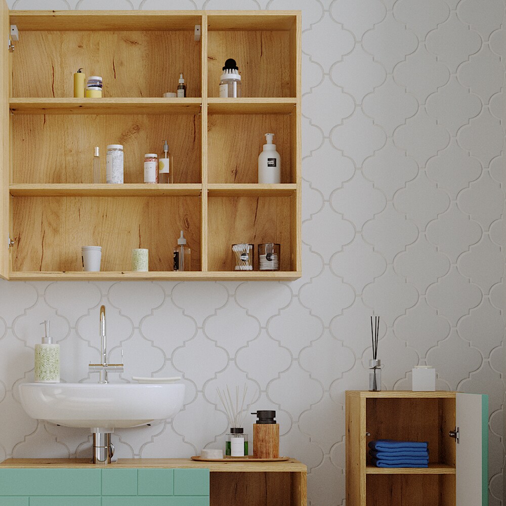 Vicco Spiegelschrank für Badezimmer Rudi 90 x 80,9 cm, Eiche Evoke, Badschrank