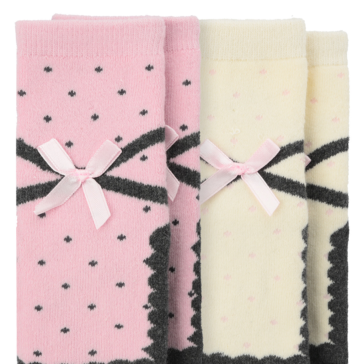 Topomini 2 Paar Baby Frottee-Socken mit Zierschleife rosa / cremeweiss / dunkelgrau