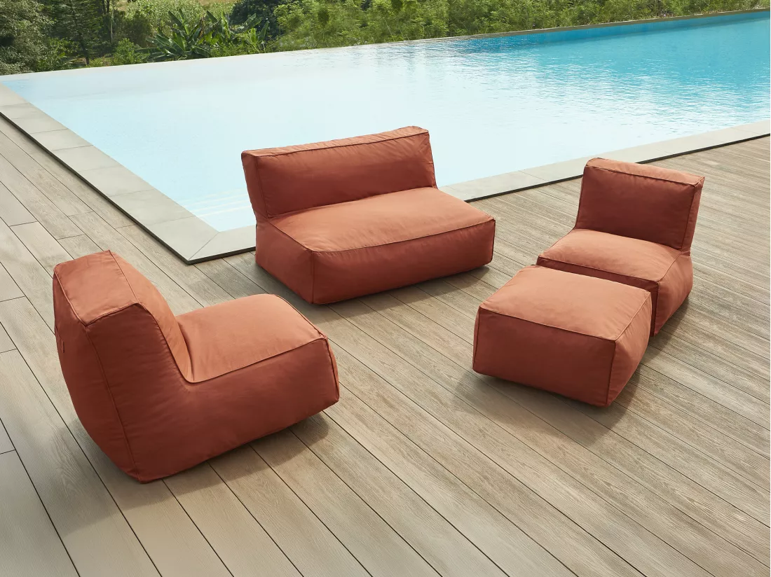Salon de jardin en tissu 5 places : 1 canapé, 2 fauteuils et un pouf - Terracotta - NOUMARA de MYLIA