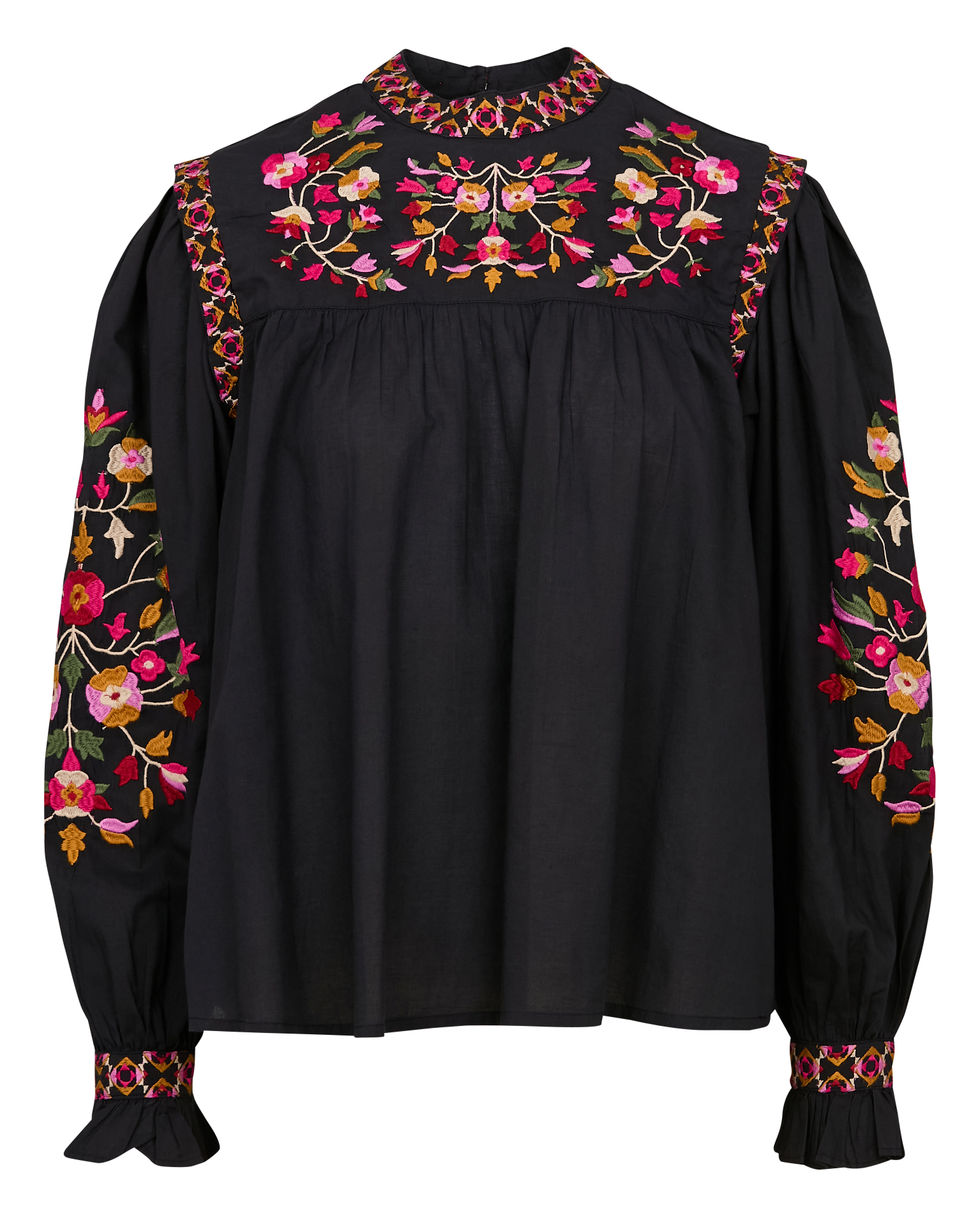 HIGOR - Top manches longues brodé en coton | Noir