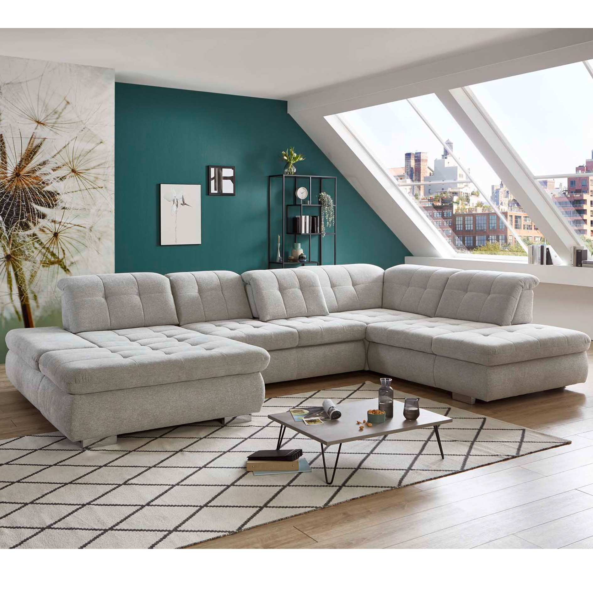 polsterpower Wohnlandschaft - Famosa silber - Basismodell - Canapé links