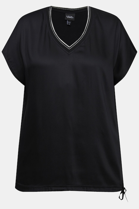 Blusenshirt, Satinfront, V-Ausschnitt, Saumband, Halbarm
