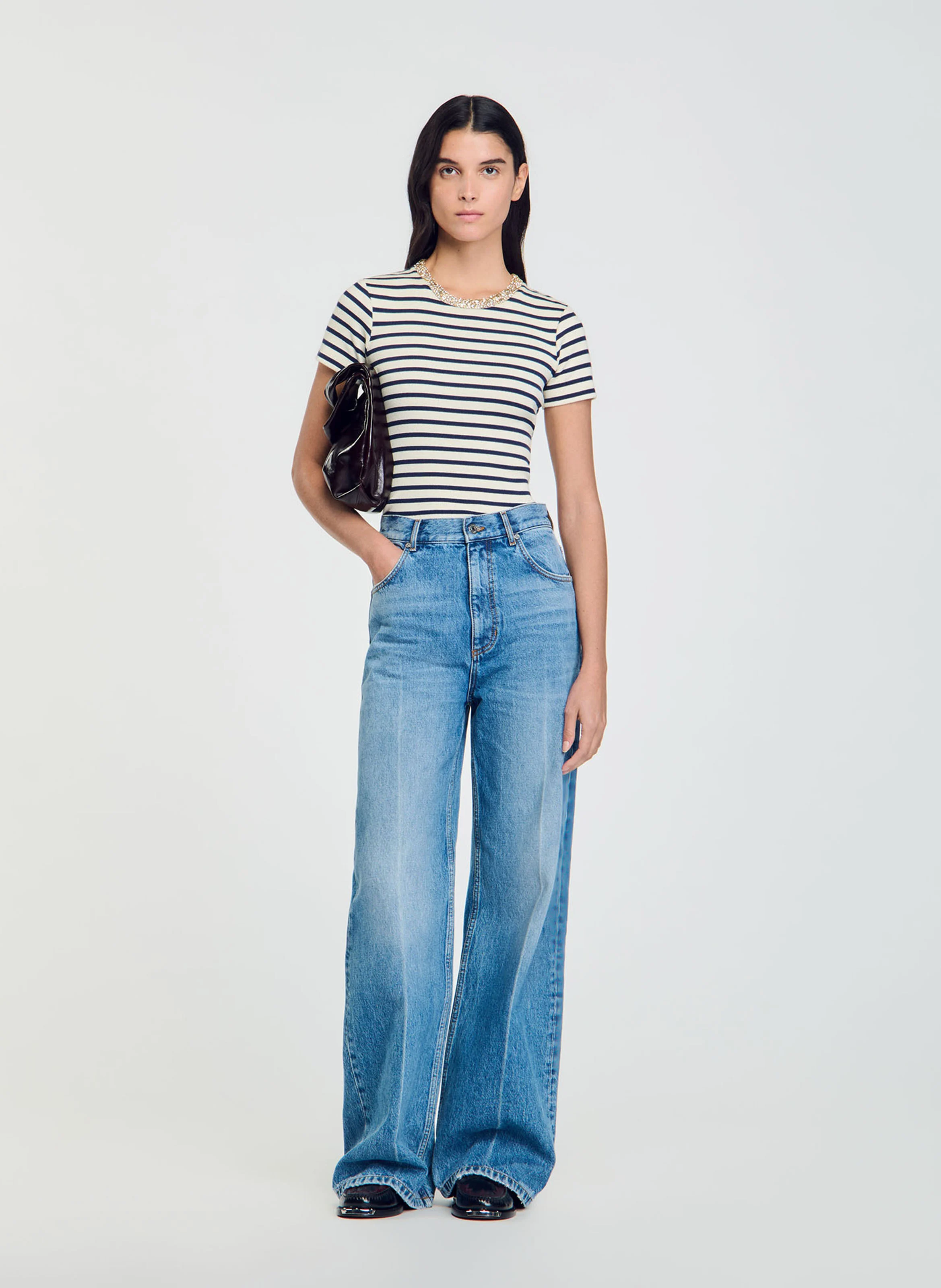 Tee-shirt ajusté en coton mélangé imprimé | Bleu