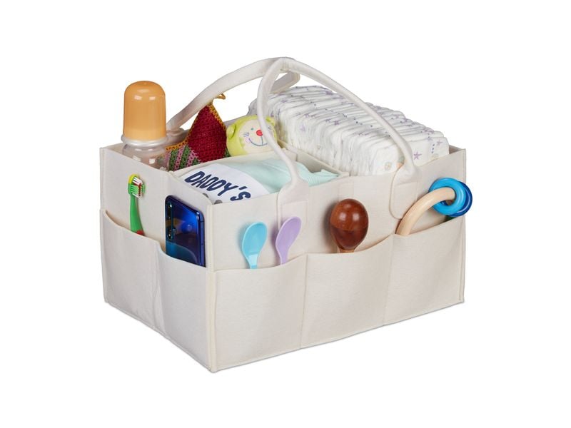 relaxdays Pflegekörbchen Windel Caddy Filz Beige Multifunktionaler Organizer für Kindersachen