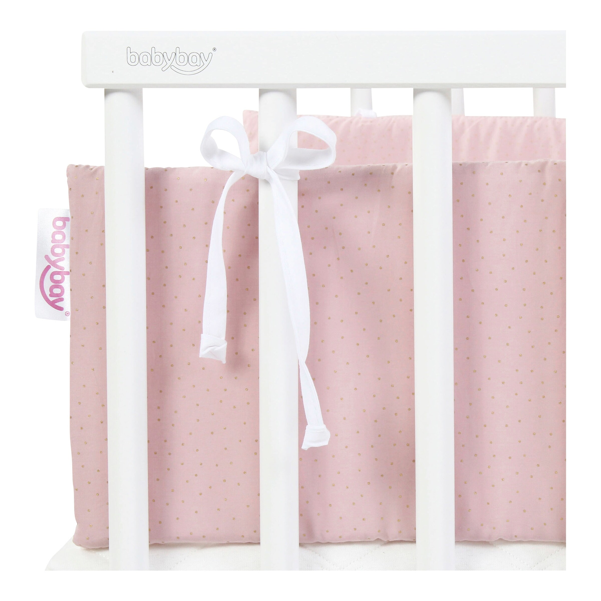babybay® Nestchen Organic Cotton Royal für Beistellbett Maxi, Boxspring, Comfort und Comfort Plus rosé / Glitzerpunkte gold
