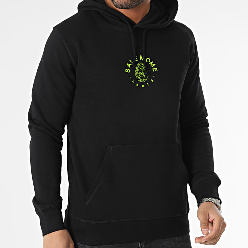 Sweat Capuche Gorille Diamanté Noir Jaune Fluo