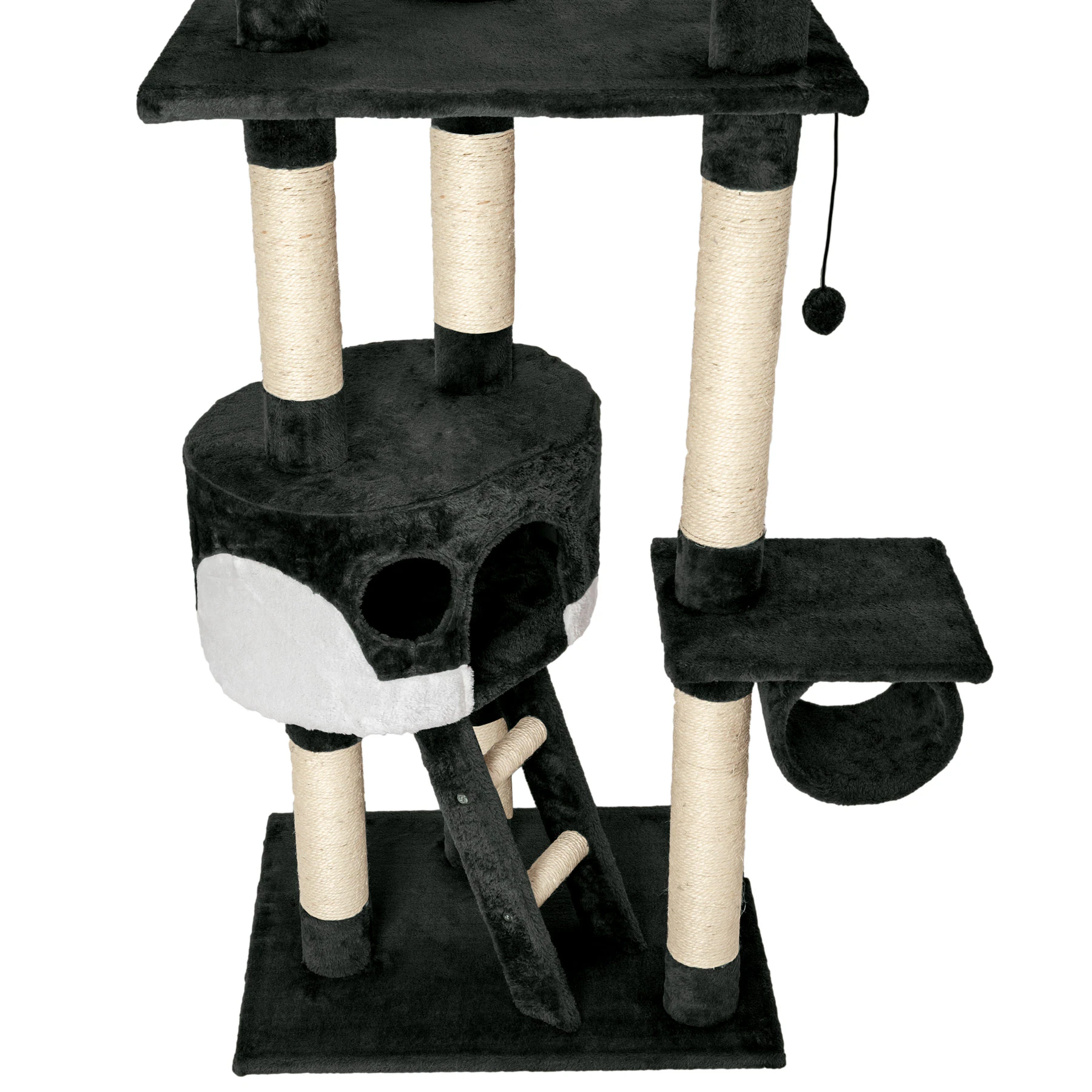 tectake® Kratzbaum, 243 bis 260 cm, mit 2 Katzenhäusern, inklusive 2 Treppen, 2 Spielbällen, Deckenspanner und Kippschutz