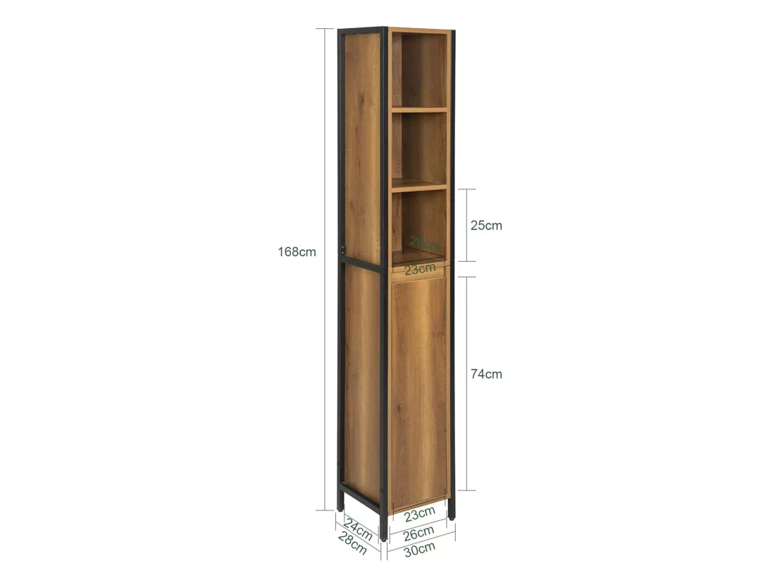 Meuble Colonne De Salle De Bain Avec 3 Niches, 1 Porte Et 3 Etagères Intérieurs, BZr62-pf