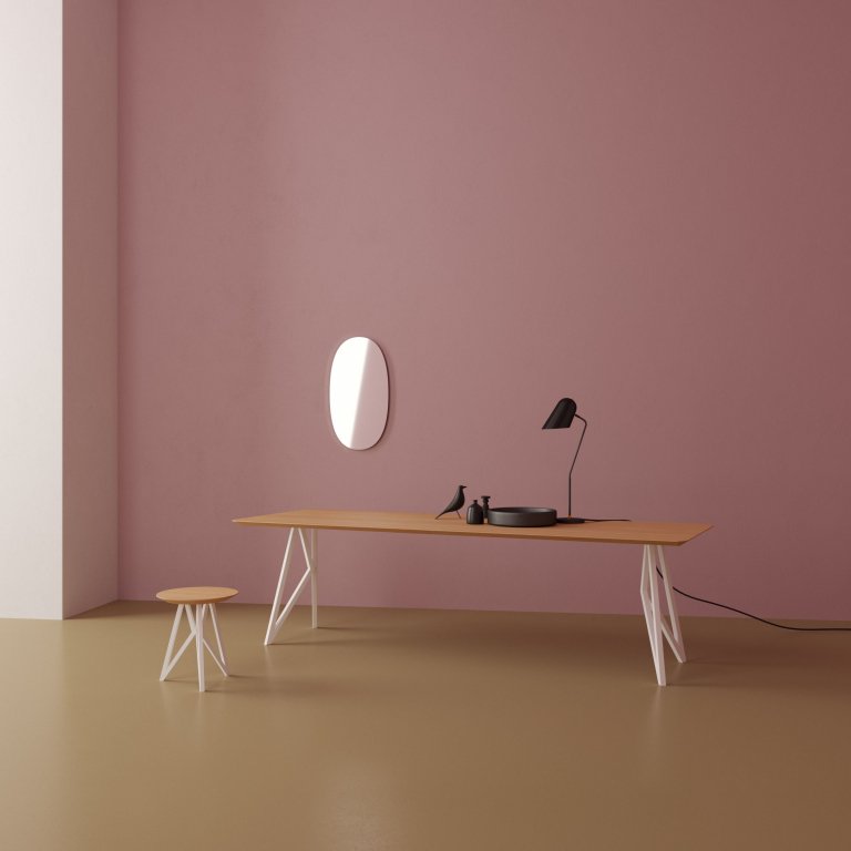 Studio HENK Butterfly tafel 300x100 wit frame, hardwax light 3041, verjong afgerond