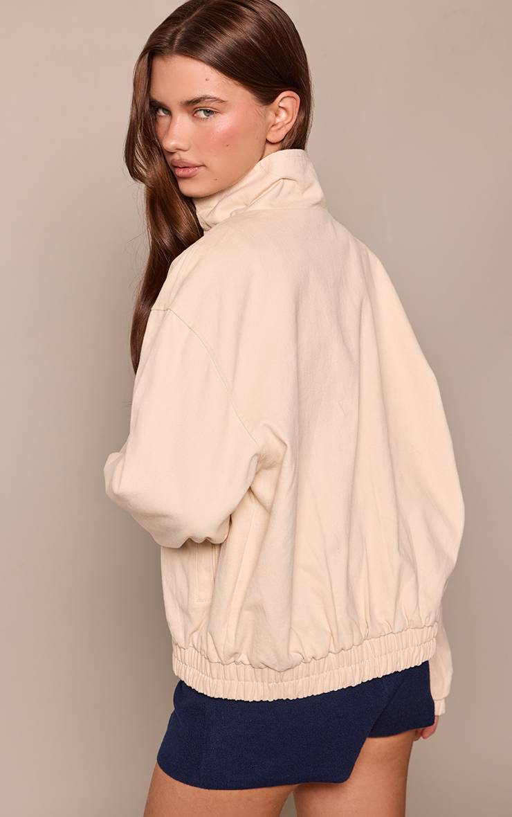 Ecru Veste Bomber En Sergé Écru Avec Fermeture Éclair