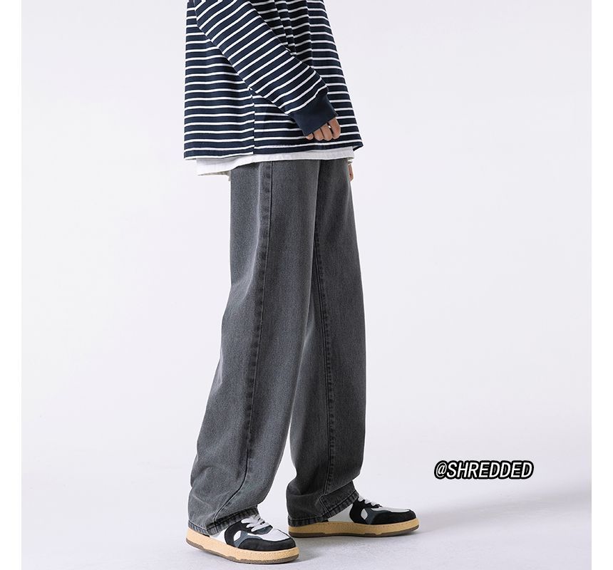 Posive - Mid Rise Washed Straight Leg Jeans