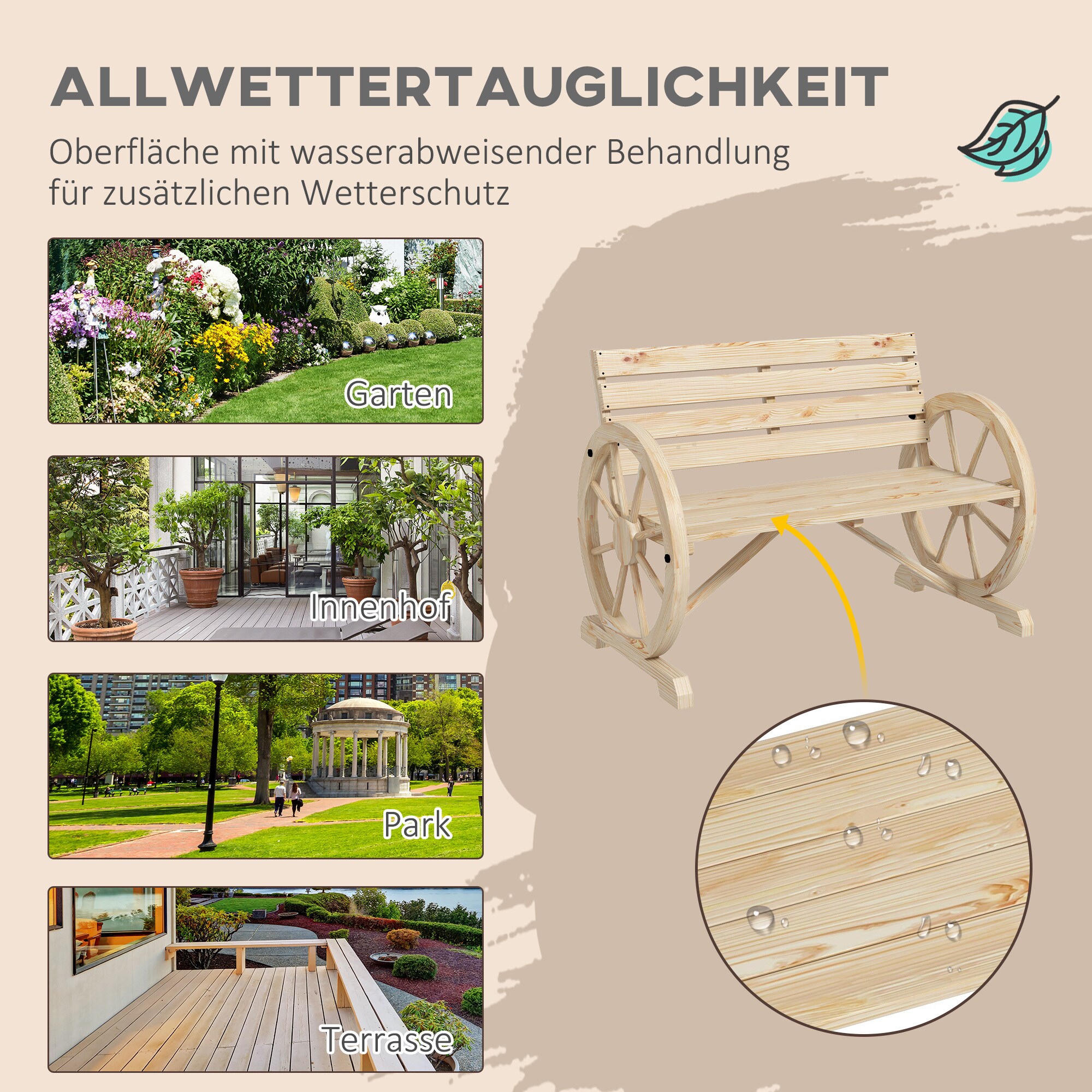 Outsunny Gartenbank mit Holzrahmen braun L105,5 x B56 x H79 cm