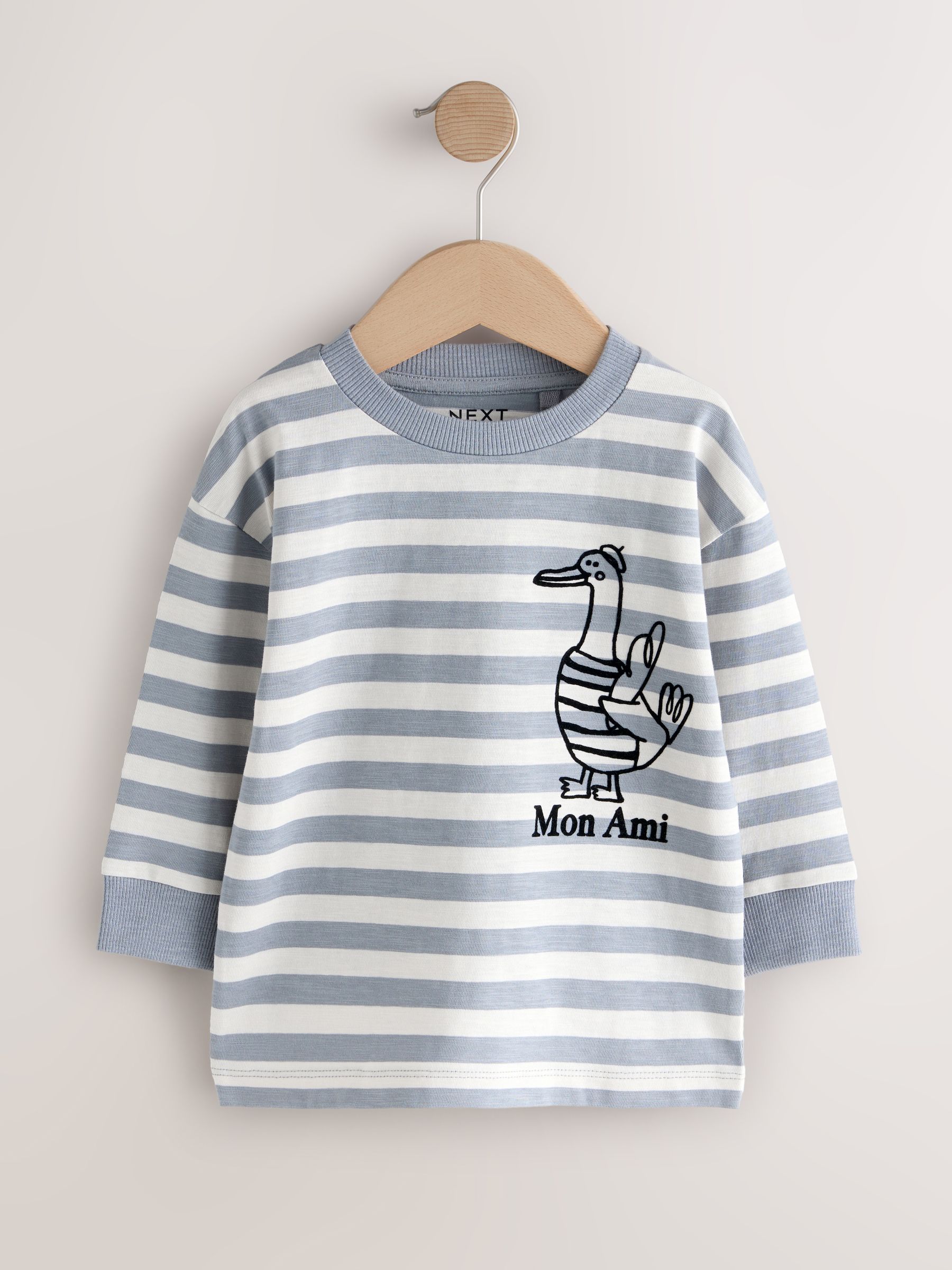Grijs met eendjes - T-shirt met lange mouwen en print op de rug (3mnd -8jr)