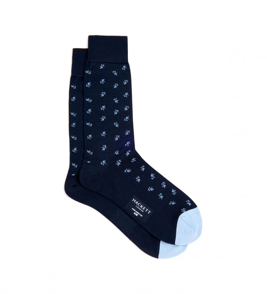 Meias Hackett Flower Azul Marinho