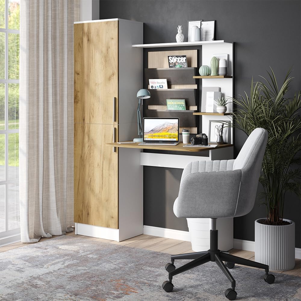 Vicco Schreibtisch Tessa, Arbeitstisch für das Büro, Weiß/Goldkraft Eiche, 122.9 x 33.4 cm