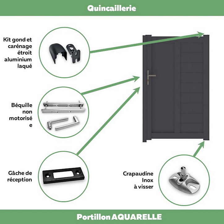 Portillon Jardimat battant aluminium Aquarelle noir- 100 x h.170 cm