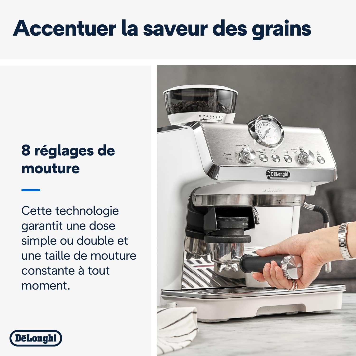 De'Longhi La Specialista Arte EC9155.MB, Machine Expresso Manuelle, Moulin intégré avec 8 finesses de mouture, Contrôle Actif de la Température, Buse vapeur MyLatte Art, Métal/Noir [Classe énergétique A+]