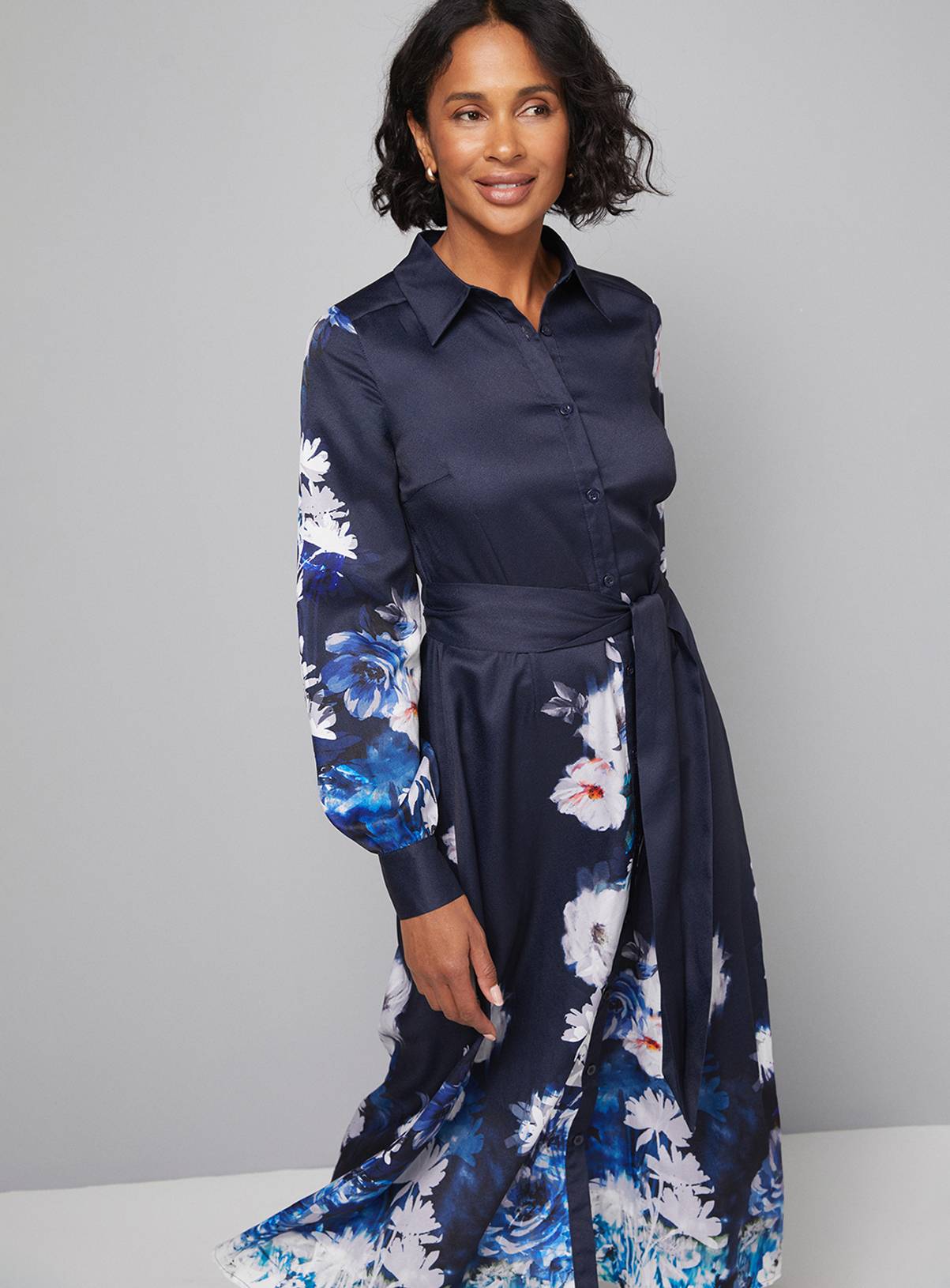 Wallis Robe Chemise Midi Florale à Dos Noué